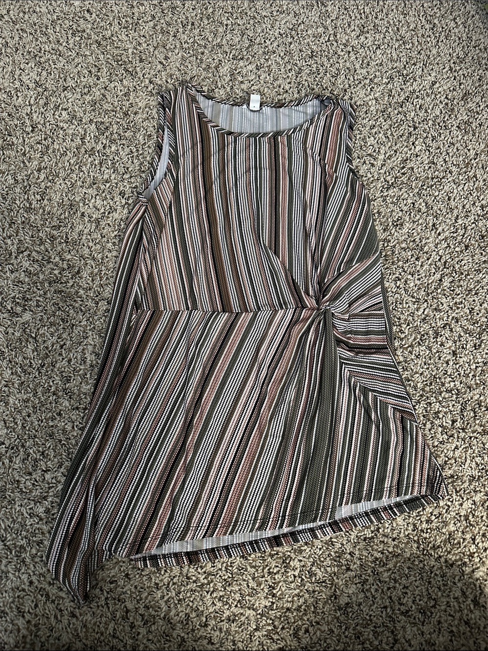 Striped Twist-Side Tank Top in Olive & Blush